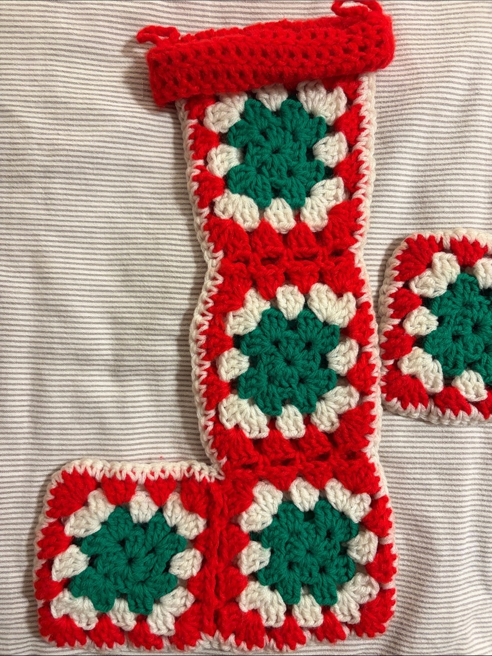 Handmade Crochet Christmas Stocking Pair - Red Green White - Picture 3 of 6